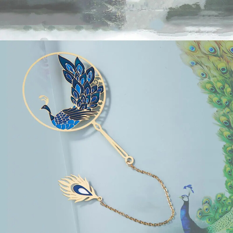 Šuplji paun Kvačica za knjige Mjedena resa Kineski dizajn Vintage Paginacija knjige Oznaka za studente Metalna oznaka za pribor za pisanje