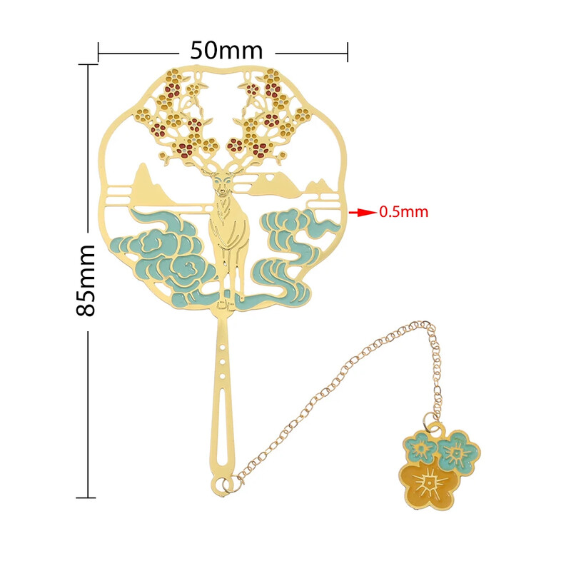 Šuplji paun Kvačica za knjige Mjedena resa Kineski dizajn Vintage Paginacija knjige Oznaka za studente Metalna oznaka za pribor za pisanje