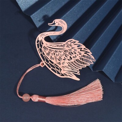 Semn de carte gol din metal în stil chinezesc, trandafir, lebădă, pin, macara, lotus, ciucuri