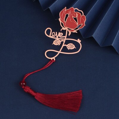 Semn de carte gol din metal în stil chinezesc, trandafir, lebădă, pin, macara, lotus, ciucuri