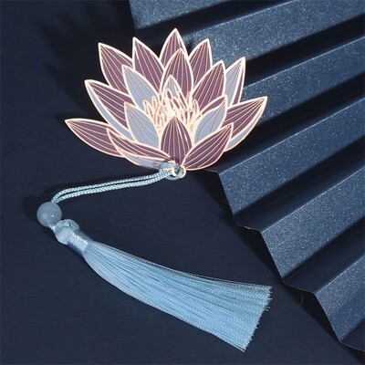 Semn de carte gol din metal în stil chinezesc, trandafir, lebădă, pin, macara, lotus, ciucuri