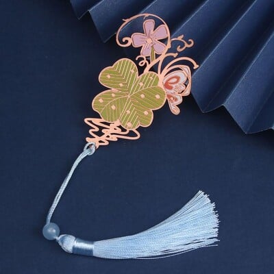 Semn de carte gol din metal în stil chinezesc, trandafir, lebădă, pin, macara, lotus, ciucuri