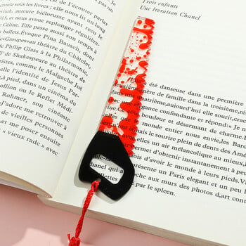 1 τεμ Horror Knife Clear Acrylic Bookmark with Tassel, Halloween Themed Chopper Saw with Blood, Halloween for Bookworms