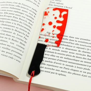 1 τεμ Horror Knife Clear Acrylic Bookmark with Tassel, Halloween Themed Chopper Saw with Blood, Halloween for Bookworms