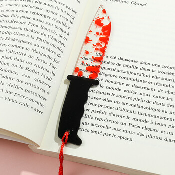 1 τεμ Horror Knife Clear Acrylic Bookmark with Tassel, Halloween Themed Chopper Saw with Blood, Halloween for Bookworms