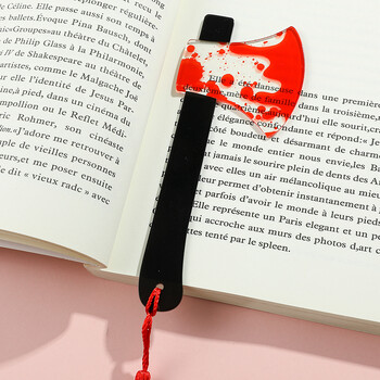 1 τεμ Horror Knife Clear Acrylic Bookmark with Tassel, Halloween Themed Chopper Saw with Blood, Halloween for Bookworms