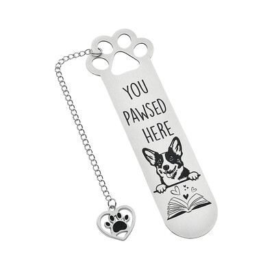 Armas koera roostevabast terasest järjehoidja - multikas ripatsiga järjehoidjaga, sobib koerasõpradele lugemiskogu väike kingitus