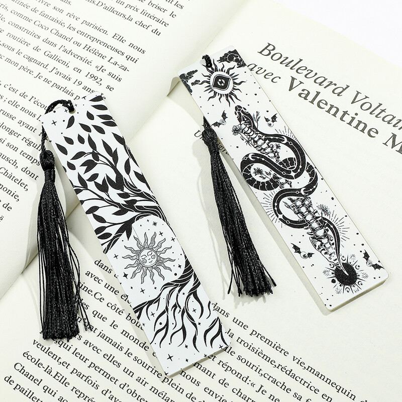 Crno-bijela serija knjižnih oznaka tamnog stila - akrilna knjižna oznaka s privjeskom, rođendanski i božićni poklon za ljubitelje knjiga