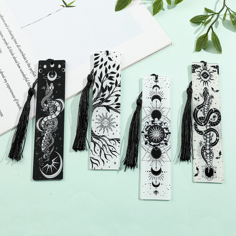 Crno-bijela serija knjižnih oznaka tamnog stila - akrilna knjižna oznaka s privjeskom, rođendanski i božićni poklon za ljubitelje knjiga