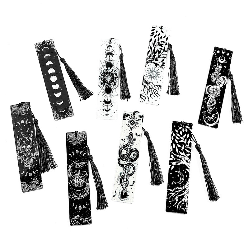 Crno-bijela serija knjižnih oznaka tamnog stila - akrilna knjižna oznaka s privjeskom, rođendanski i božićni poklon za ljubitelje knjiga