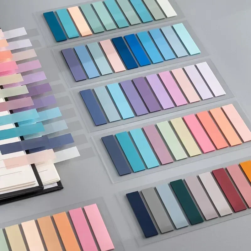 200 de coli Morandi File de index fluorescente transparente Steaguri PET Memo Notă lipicioasă pentru Marcator de pagină Autocolante pentru planificator de birou, școală