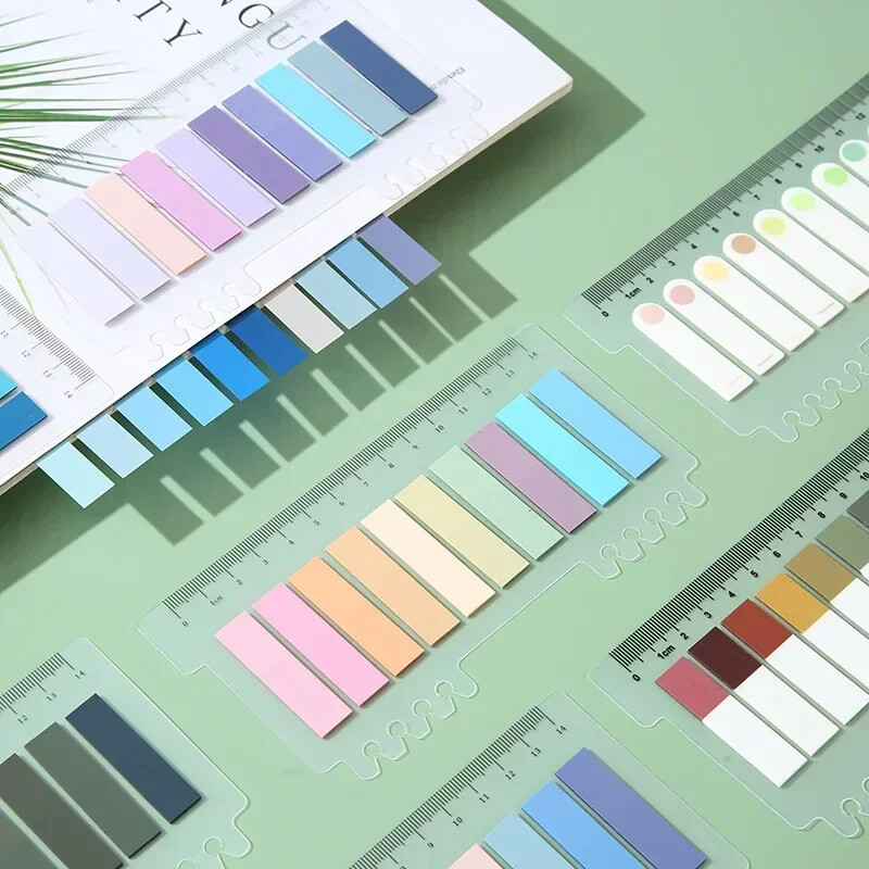 200 de coli Morandi File de index fluorescente transparente Steaguri PET Memo Notă lipicioasă pentru Marcator de pagină Autocolante pentru planificator de birou, școală