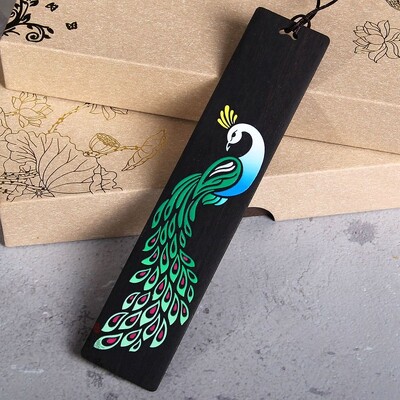 Китайски стил Дървена цветно рисувана отметка Маркировка за страници Ретро дърворезба Абанос Клипс за книга Ученици, обучаващи се канцеларски материали