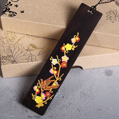 Китайски стил Дървена цветно рисувана отметка Маркировка за страници Ретро дърворезба Абанос Клипс за книга Ученици, обучаващи се канцеларски материали