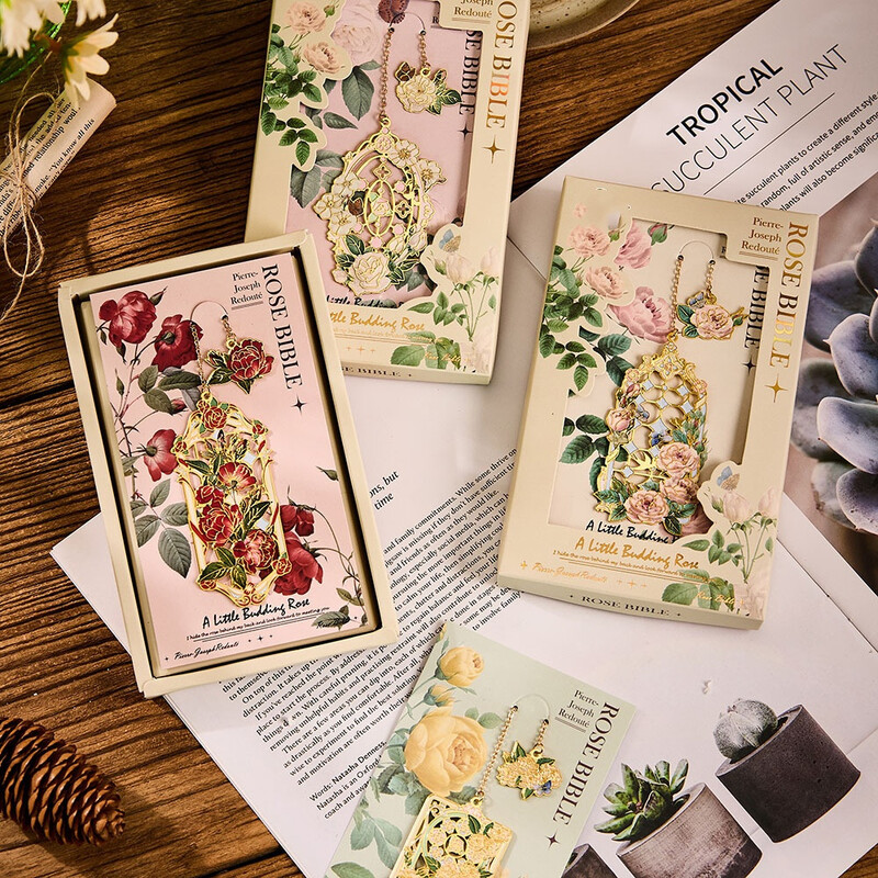 Розови флорални кухи златисти метални отметки с висулка Щипка за книги Ученик Приятел на книги Подаръци Страница Знак Училищни офис консумативи Канцеларски материали