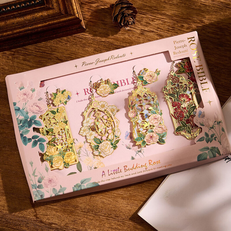 Розови флорални кухи златисти метални отметки с висулка Щипка за книги Ученик Приятел на книги Подаръци Страница Знак Училищни офис консумативи Канцеларски материали