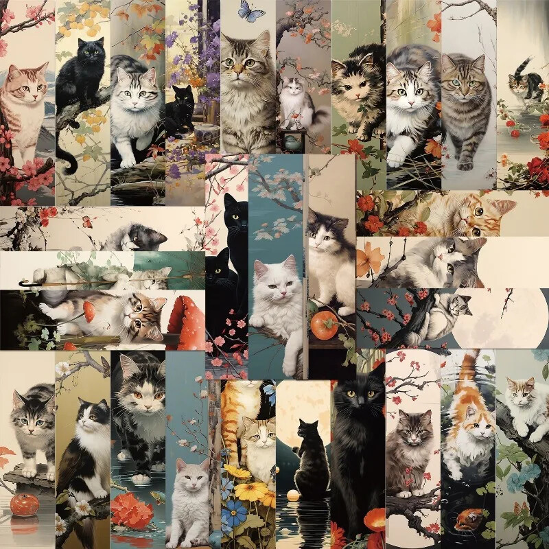 Semn de carte pentru pisici japoneze de 30 de bucăți de desene animate drăguțe pentru decorațiuni de animale Semn de pagină de citire Suport de pagină pentru semn de carte Rechizite pentru elevi Carte de mesaj