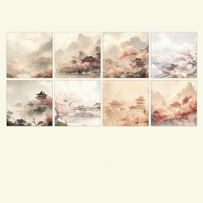 320 бр./компл. Естетична китайска ретро незалепваща бележка за студент Реколта Планинска кула Пейзаж Скрапбукинг Бележка за студент