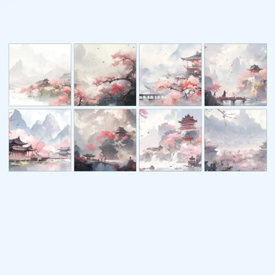 320 бр./компл. Естетична китайска ретро незалепваща бележка за студент Реколта Планинска кула Пейзаж Скрапбукинг Бележка за студент