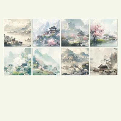 320 бр./компл. Естетична китайска ретро незалепваща бележка за студент Реколта Планинска кула Пейзаж Скрапбукинг Бележка за студент