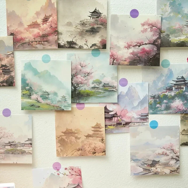 320 бр./компл. Естетична китайска ретро незалепваща бележка за студент Реколта Планинска кула Пейзаж Скрапбукинг Бележка за студент
