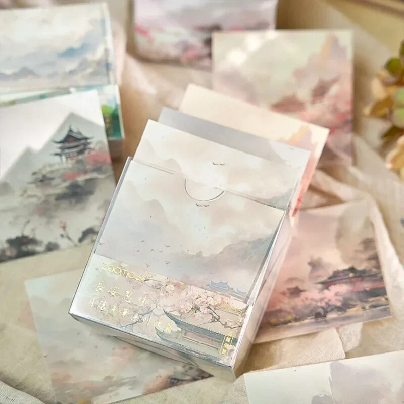 320 бр./компл. Естетична китайска ретро незалепваща бележка за студент Реколта Планинска кула Пейзаж Скрапбукинг Бележка за студент