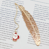 Сладки коледни отметки с метални пера Дядо Коледа Снежинки Книжни знаци за учители Подарък Красиви аксесоари за книги
