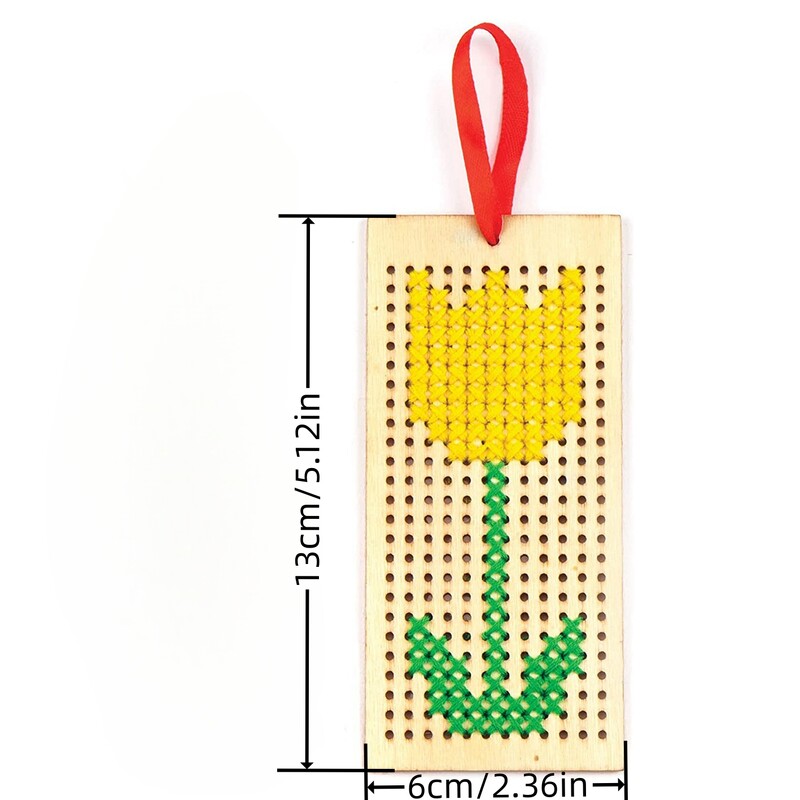 1 set Semn de carte din lemn pentru punct de cruce și costum de etichetă pentru kit de stea, Conține 4 așchii de lemn, 4 șnur, 4 fire de culoare și 4 ace de plastic