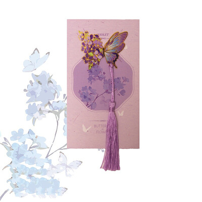 Отметка с пеперуда в китайски стил Висулка с пискюл Ретро щипка за книга Метална маркировка за страници Подарък за ученик Канцеларски материали Училищни офис принадлежности