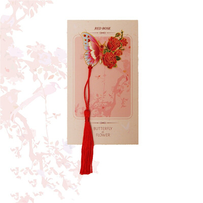 Отметка с пеперуда в китайски стил Висулка с пискюл Ретро щипка за книга Метална маркировка за страници Подарък за ученик Канцеларски материали Училищни офис принадлежности