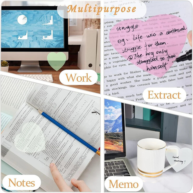 160 lehte armastussüda fluorestseeruv värv läbipaistev kleepmärkmed Märkmikuplaneerija Kleebised Kirjatarbed Kooli kontoritarbed