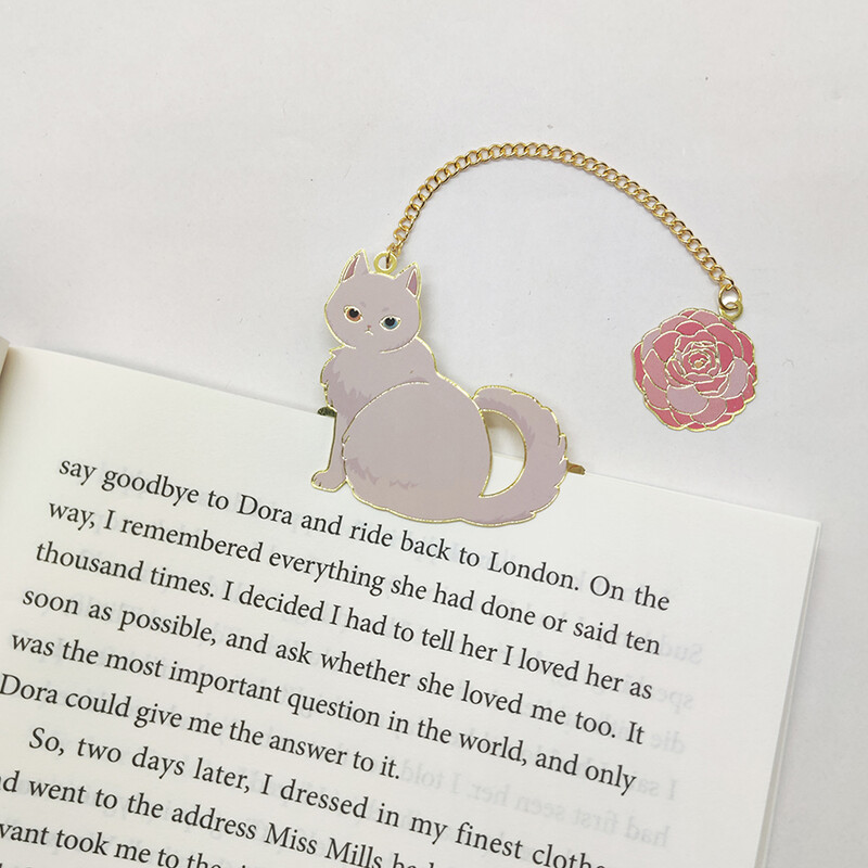 1PC Cat Chaining Отметка Метална отметка Месинг Метал Класически сладък стил Подарък за студент Културна и творческа куха отметка