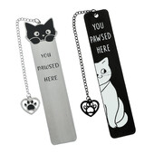 Semn de carte din metal cu pisici de desene animate, semne de carte drăguțe din metal cu ciucuri, rechizite de birou pentru lectură pentru iubitorii de cărți iubitoare de pisici