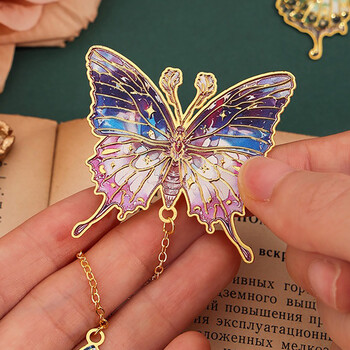 2024 Cute Butterfly Metal Σελιδοδείκτης Πολύχρωμος μπρονζέ σελιδοδείκτης με αλυσίδα Δώρα για λάτρεις του βιβλίου Αναγνώστες Συγγραφείς Φίλοι Ενήλικες