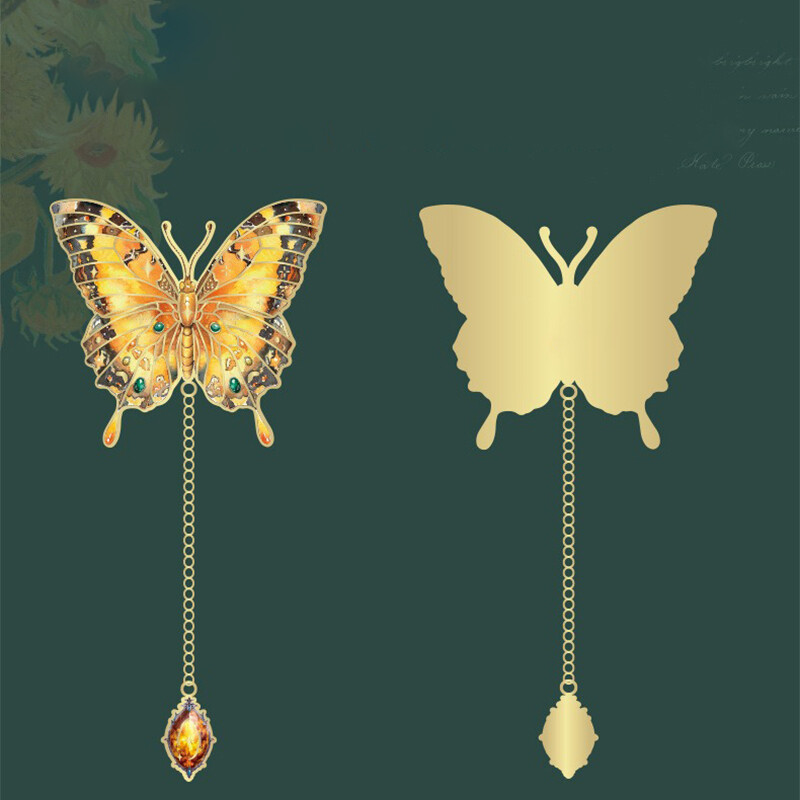 2024 Semn de carte din metal cu fluture drăguț Semn de carte colorat bronzat cu lanț Cadouri pentru iubitorii de cărți, cititori, scriitori, prieteni, adulți