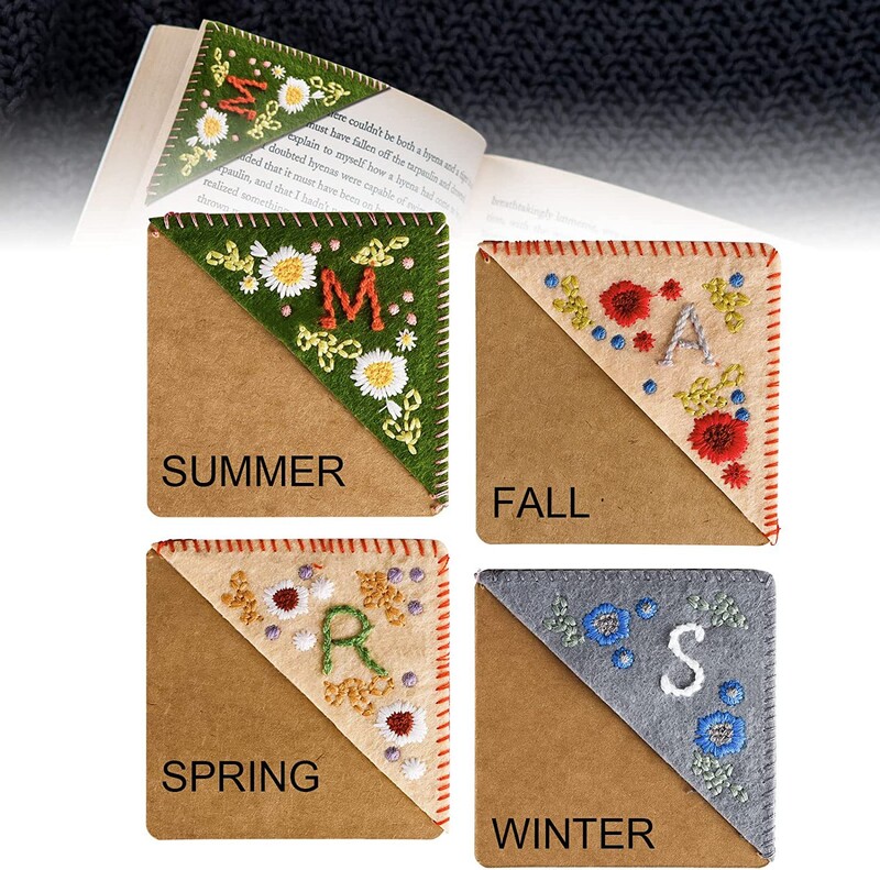 Semne de carte de colț brodate manual cu 26 de litere Semne de carte cu etichetă triunghiulară din pâslă Semne de carte pentru studenți Papetarie Rechizite de birou