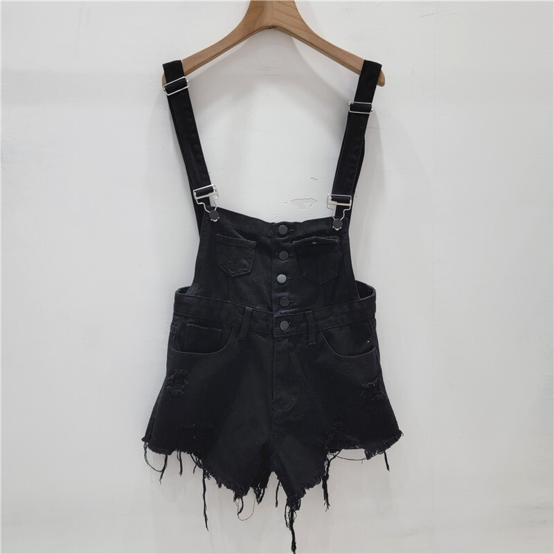 Sveučilišni traper kombinezon u stilu Hong Konga 2024. za male žene, modne kratke hlače širokih nogavica s poderanom kićankom