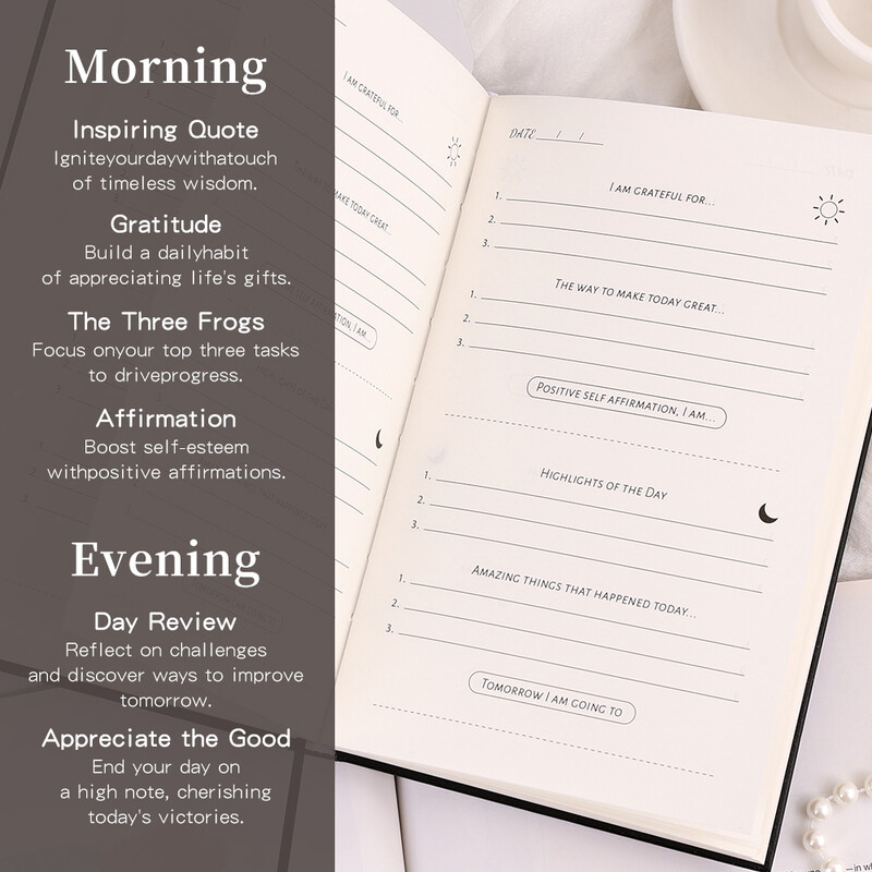 48 листа Вдъхновяващ ежедневник за благодарност Картонена корица 5-минутен размисъл Упълномощаващо утвърждение Придружител Планер без дата
