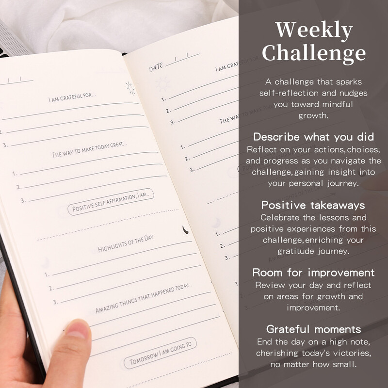 48 листа Вдъхновяващ ежедневник за благодарност Картонена корица 5-минутен размисъл Упълномощаващо утвърждение Придружител Планер без дата