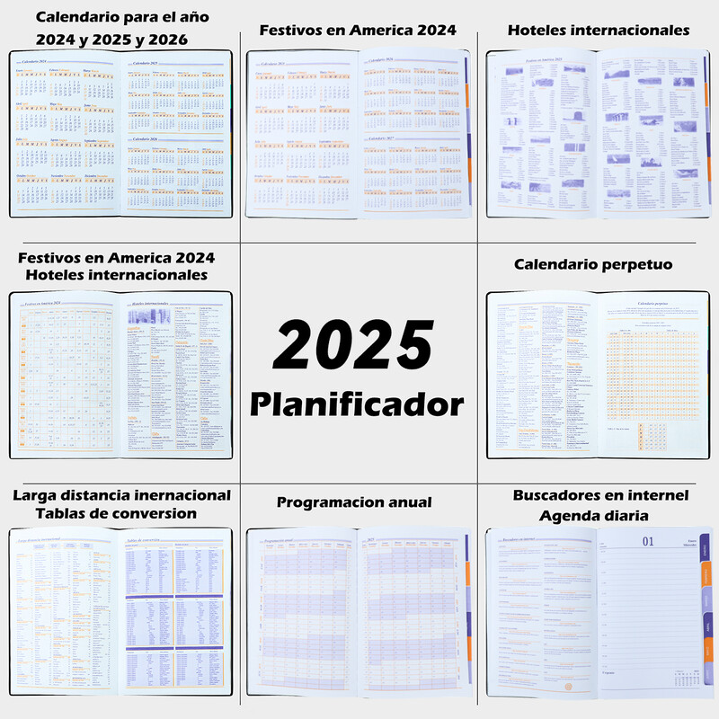 Od siječnja 2025. do prosinca 2025. Planer Bilježnica A5 Dnevni red Španjolski unutarnji 80GSM Mjesečni/tjedni/dnevni školski pribor Pribor