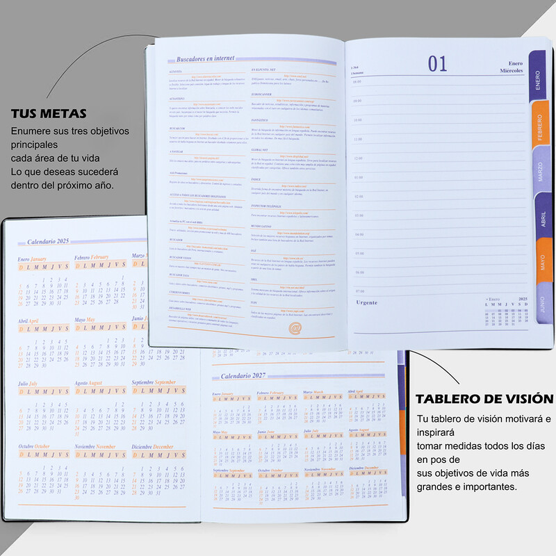 Od siječnja 2025. do prosinca 2025. Planer Bilježnica A5 Dnevni red Španjolski unutarnji 80GSM Mjesečni/tjedni/dnevni školski pribor Pribor