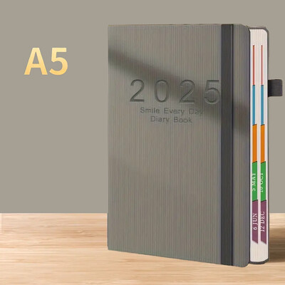 2025 A5 Textured PU Portable Agenda Book English Calendar Book Notepads Creative Daily Planner Reminder Настолен календар с дата