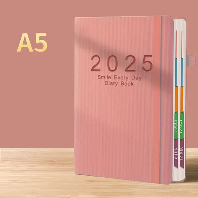 2025 A5 Textured PU Portable Agenda Book English Calendar Book Notepads Creative Daily Planner Reminder Настолен календар с дата