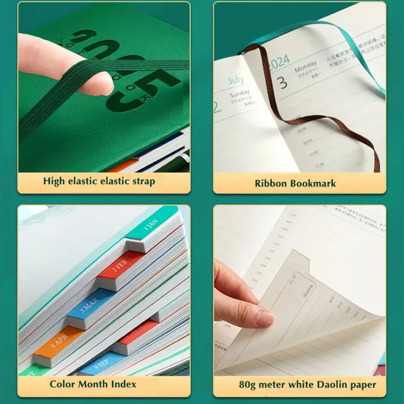 2025 A5 Textured PU Portable Agenda Book English Calendar Book Notepads Creative Daily Planner Reminder Настолен календар с дата