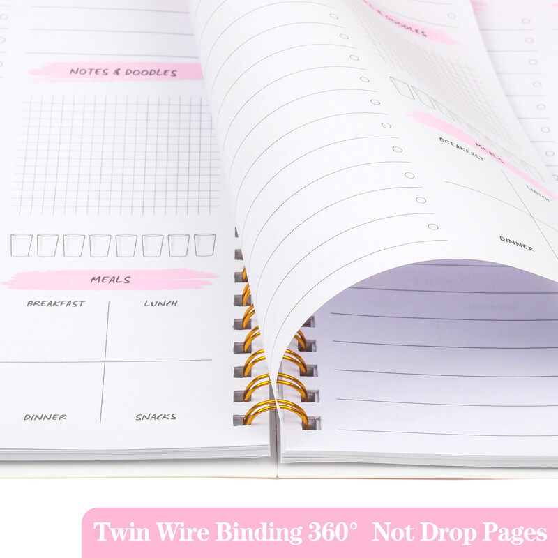 52-leheküljeline roosa spiraalajakiri eesmärkide planeerimiseks, ajakava planeerimiseks märkmik märkmik kooli kontoritarbed