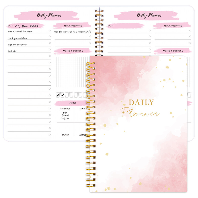 52-leheküljeline roosa spiraalajakiri eesmärkide planeerimiseks, ajakava planeerimiseks märkmik märkmik kooli kontoritarbed