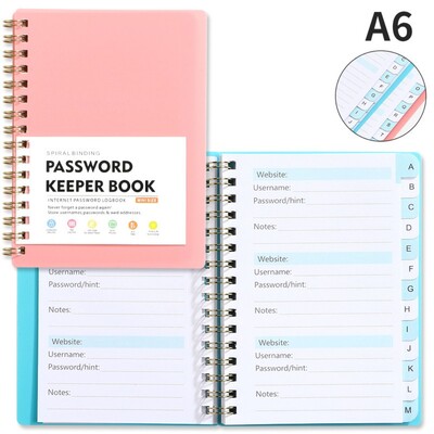 Cu file alfabetice Spiral Password Keeper Book Coil Book A6 MINI Size Password Keeper Notebook Salvare autentificări pe site