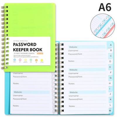 Cu file alfabetice Spiral Password Keeper Book Coil Book A6 MINI Size Password Keeper Notebook Salvare autentificări pe site