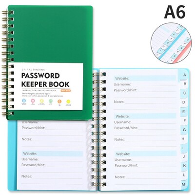 Cu file alfabetice Spiral Password Keeper Book Coil Book A6 MINI Size Password Keeper Notebook Salvare autentificări pe site