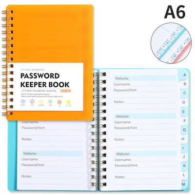 Cu file alfabetice Spiral Password Keeper Book Coil Book A6 MINI Size Password Keeper Notebook Salvare autentificări pe site